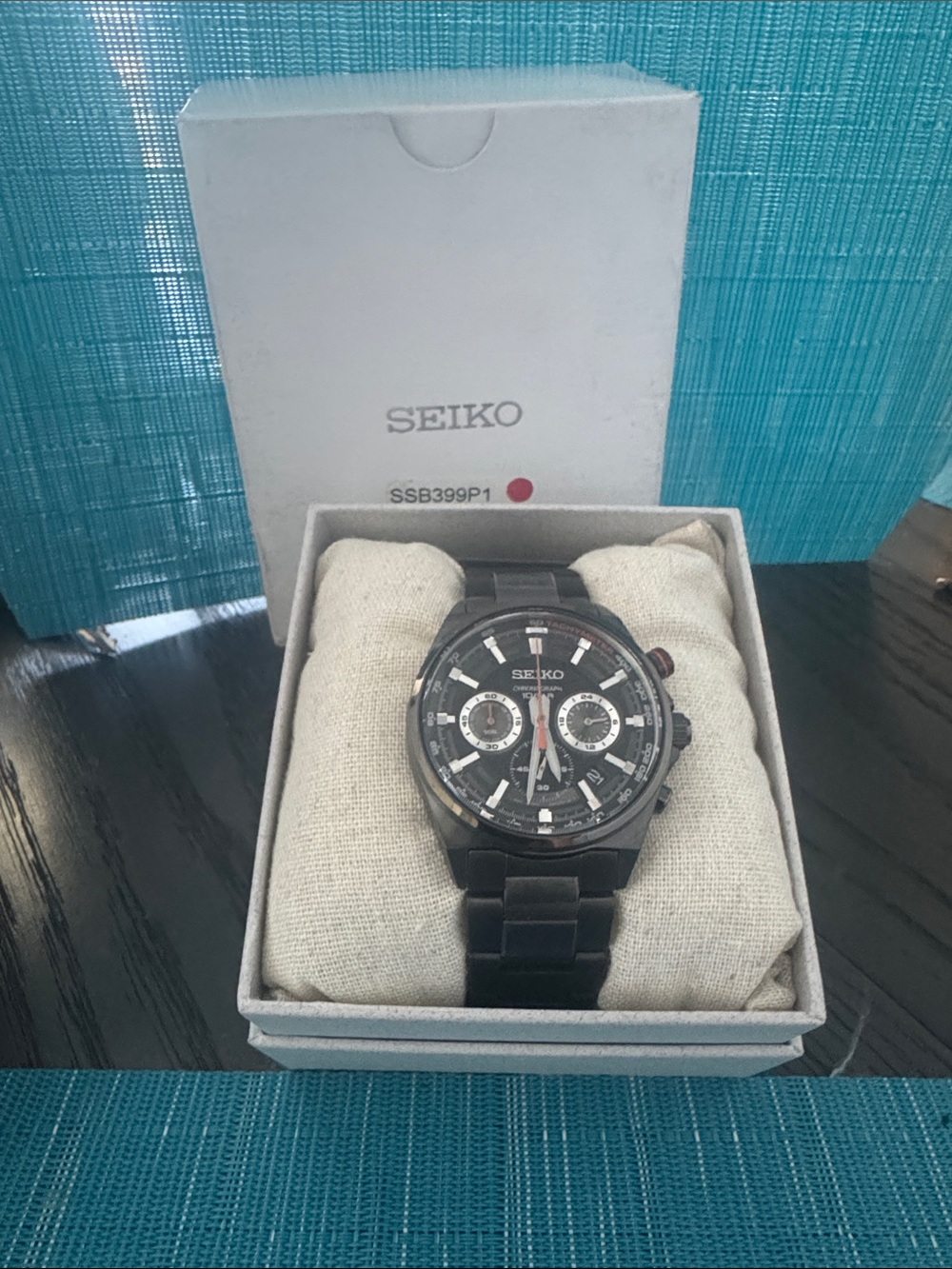 Seiko Black and Silver Men's Chronograph Watch
